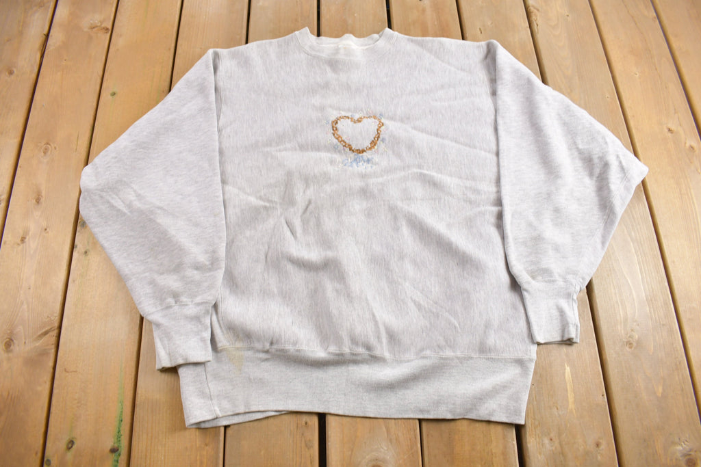 Vintage 1990s Hand Embroidered Heart Crewneck Sweatshirt