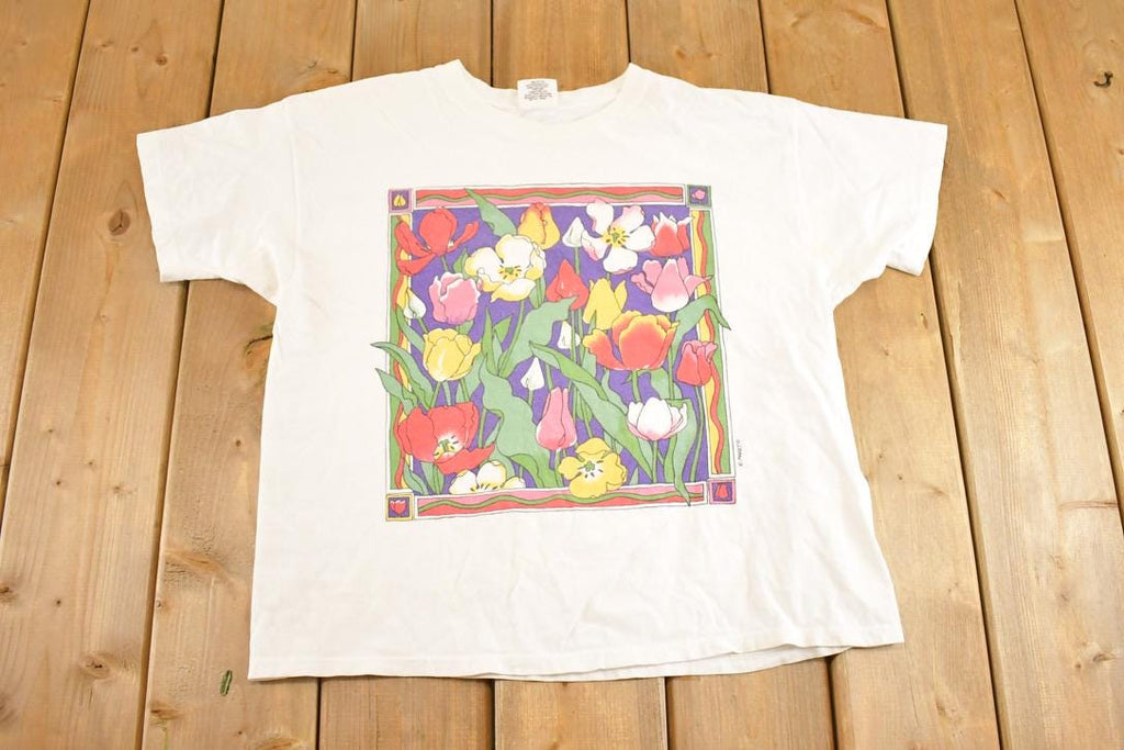 Vintage 1990's Maret Floral Souvenir Travel T-Shirt Women's M / 90s Single Stitch Graphic Destination Tee / Made in USA