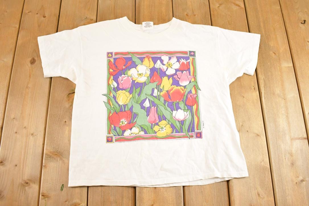 Vintage 1990's Maret Floral Souvenir Travel T-Shirt Women's M / 90s Single Stitch Graphic Destination Tee / Made in USA