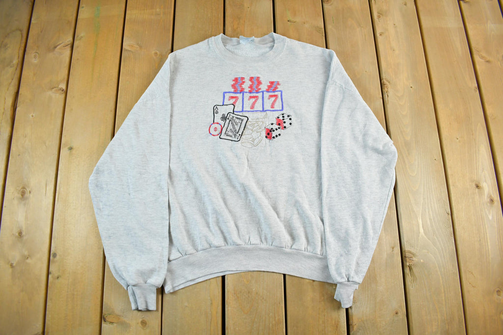 Vintage 1990s Casino Gambling Embroidered Crewneck Sweatshirt Men's Large