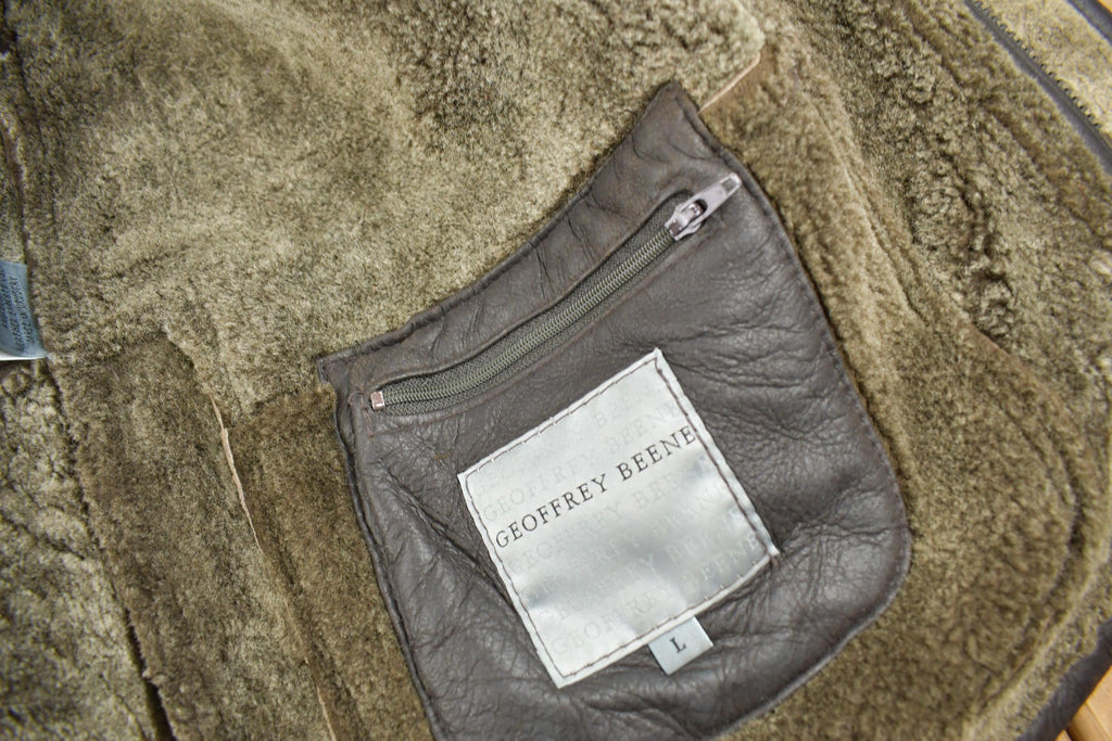 Vintage 1990s Geoffrey Beene Authentic Leather Shearling Jacket Size L