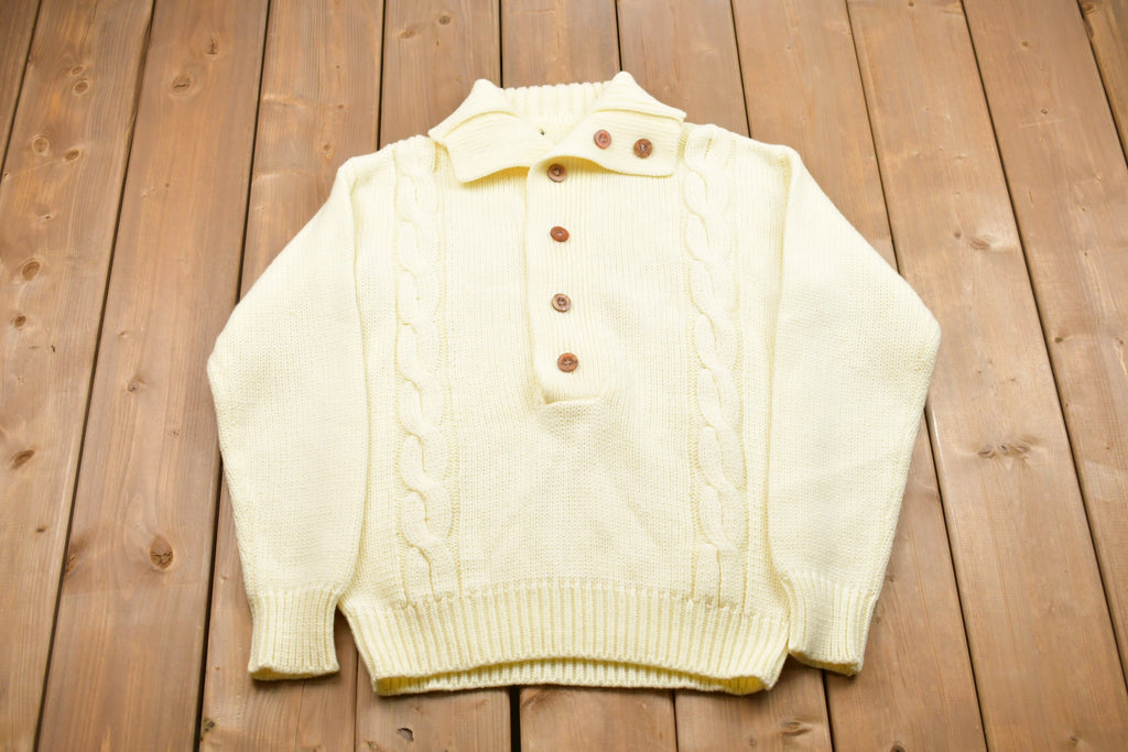 Vintage Cable Knit Quarter Button Up Sweater