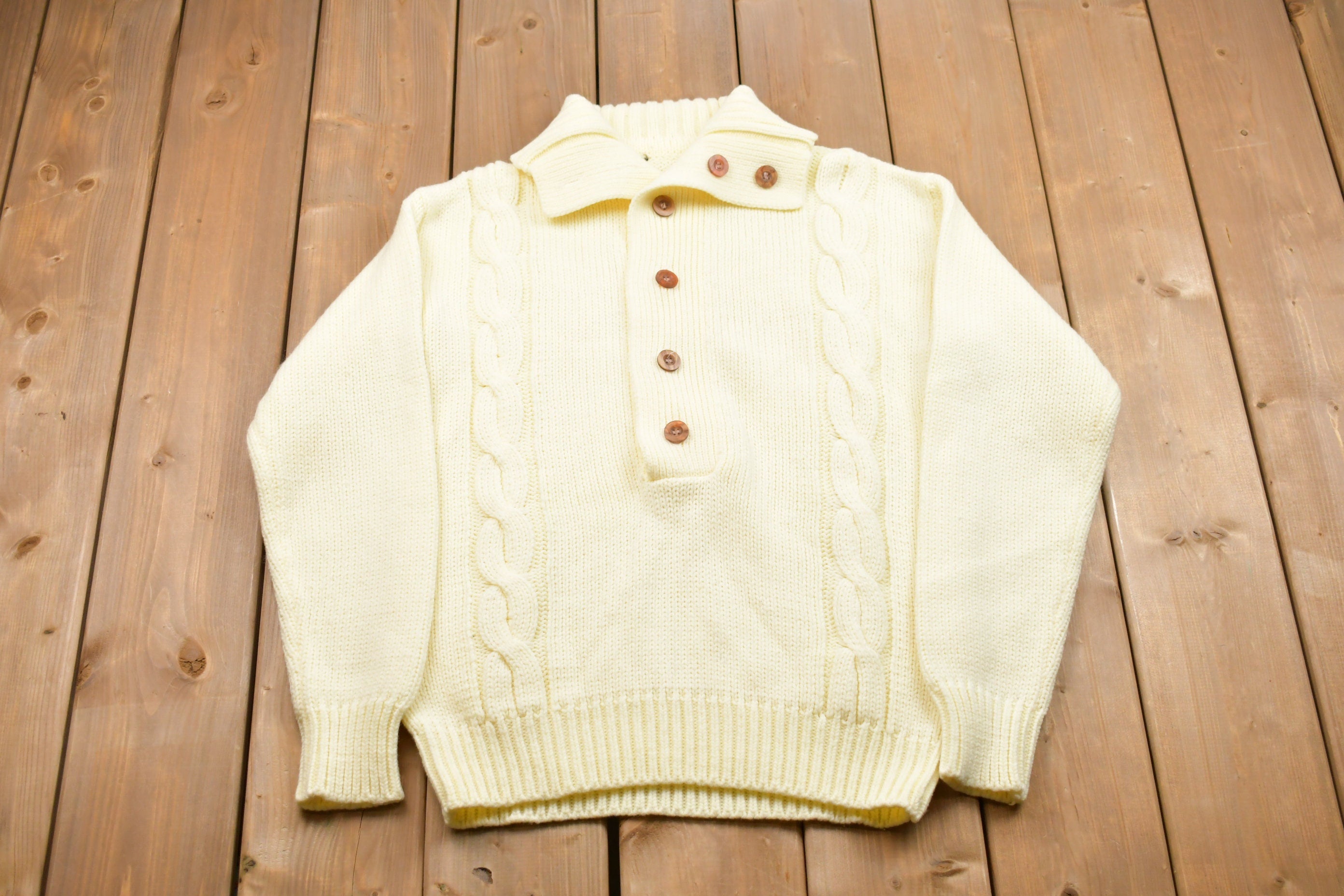 Vintage Cable Knit Quarter Button Up Sweater