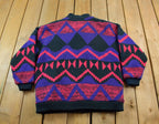 Vintage 1980s Express Knitted Abstract Cardigan Sweater Jacket