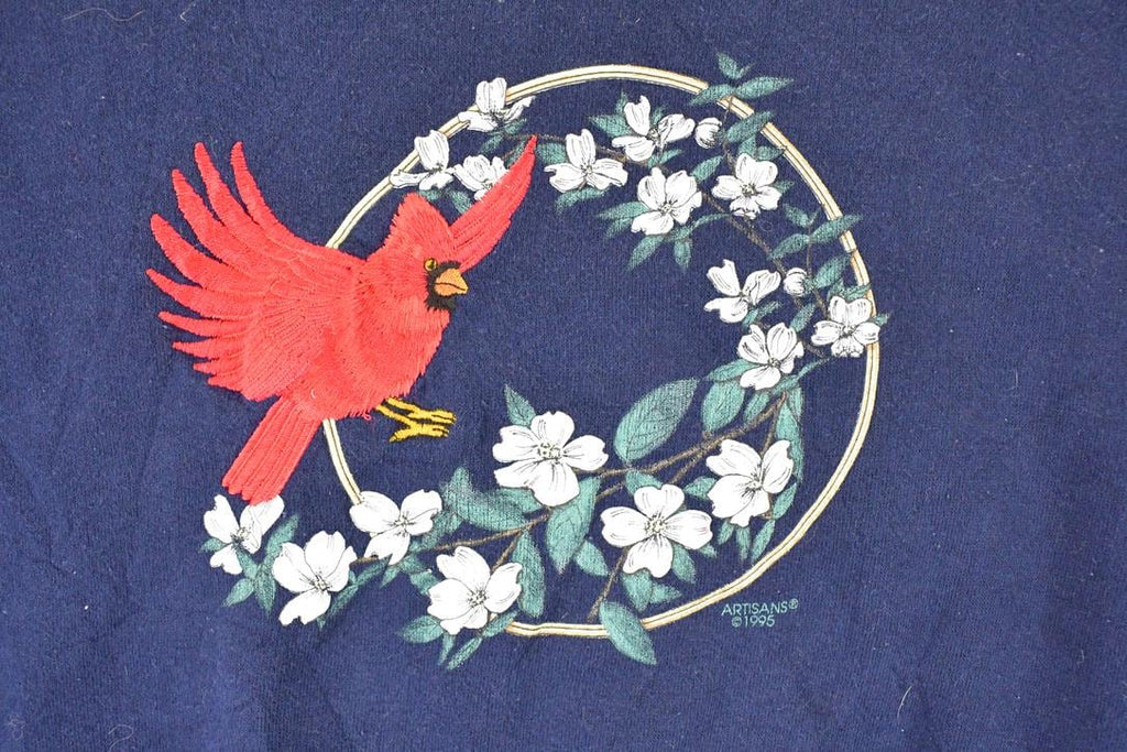 Vintage 1995 Artisans Embroidered Cardinal Bird Graphic Print Crewneck Sweatshirt Womens M