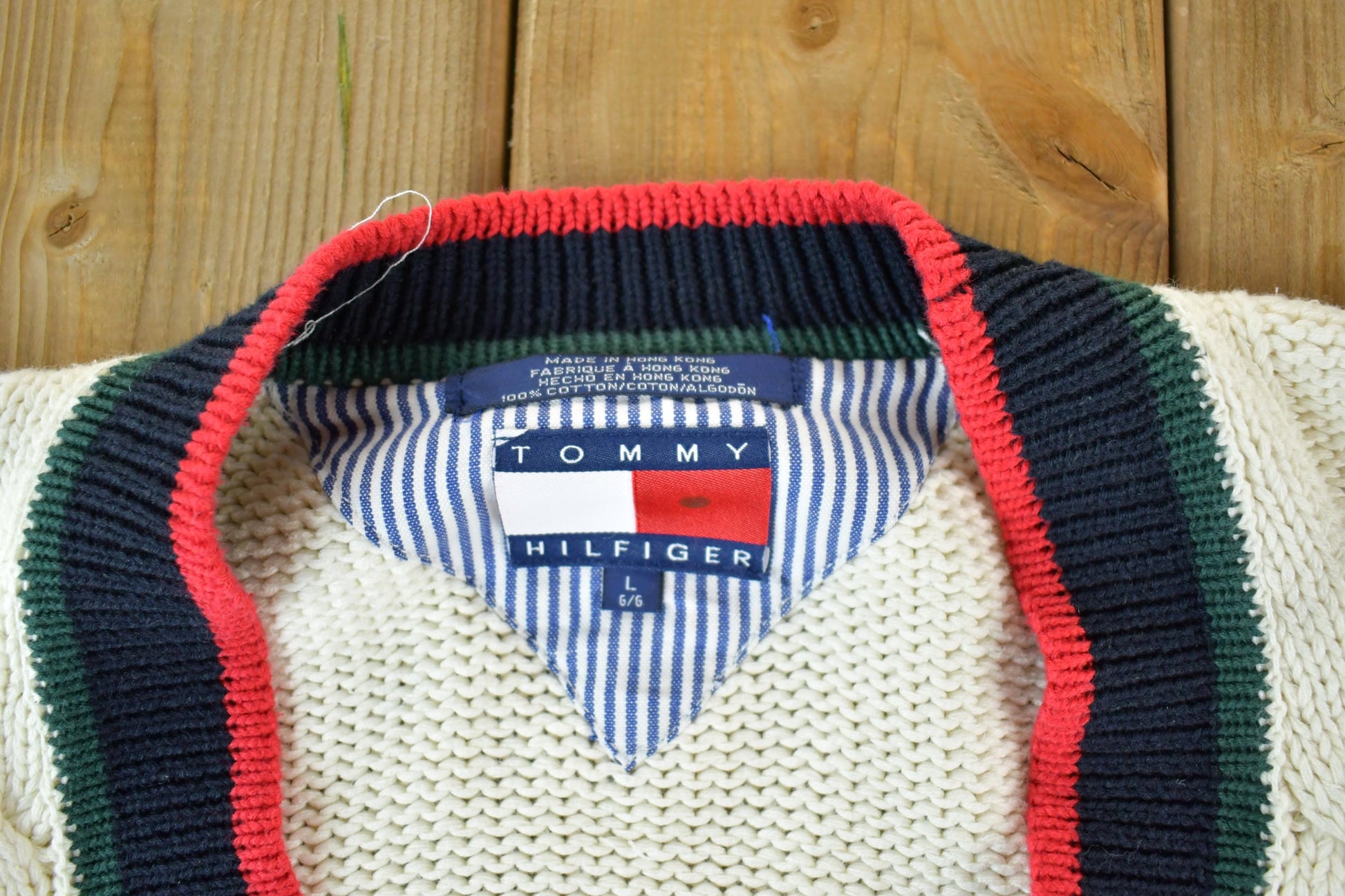Vintage 1990s Tommy Hilfiger 3D Colored Cable Knit Crewneck Sweater