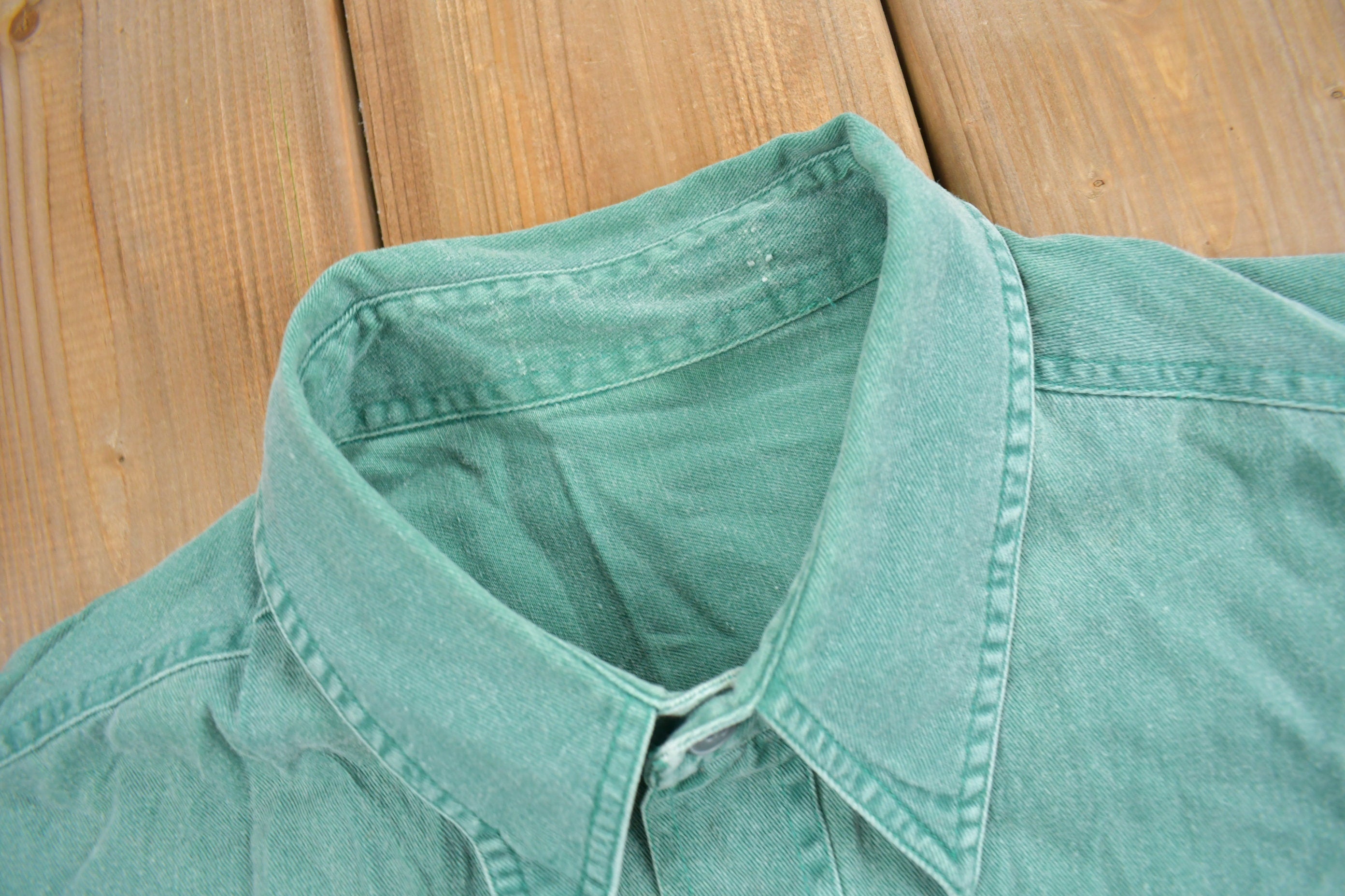 Vintage 1990s Blank Turquoise Button Up Shirt