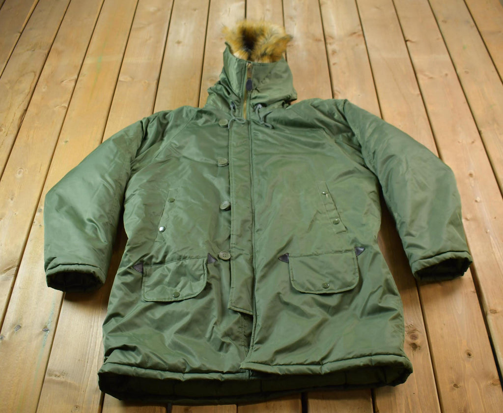 Vintage 1990s Nautica Jeans Co Fur Hood Winter Parka Jacket