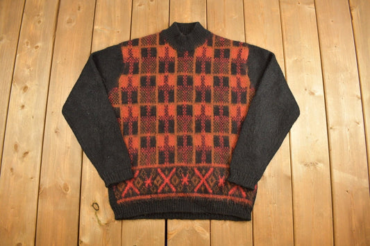 Vintage 1980s Knitted Mock Neck Sweater / 80s Mock Neck / Colourful / Sweatshirt / Turtle Neck / Vintage Crewneck / Formal / Abstract