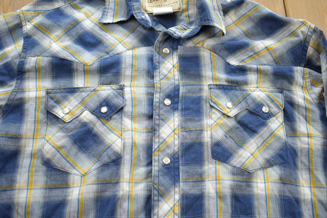 Vintage Y2k Wrangler Western Fashion Snap Shirts South Western Style Button Up Plaid Shirt