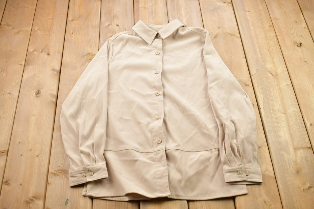 Vintage 1990s Croft & Barrow Stretch Blank Beige Button Up Shirt