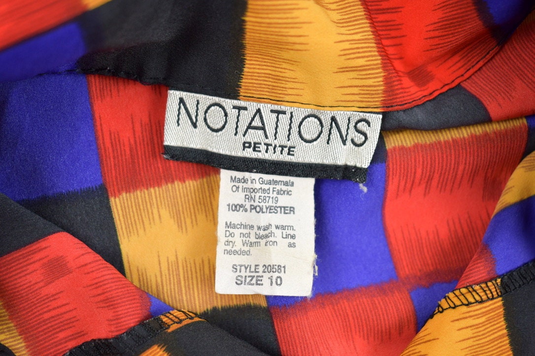 Vintage 1990s Notations Petite Colorful Checkerboard Print Button Up Shirt / Abstract Pattern / Casual Shirt / Party Shirt / Womens Shirt /