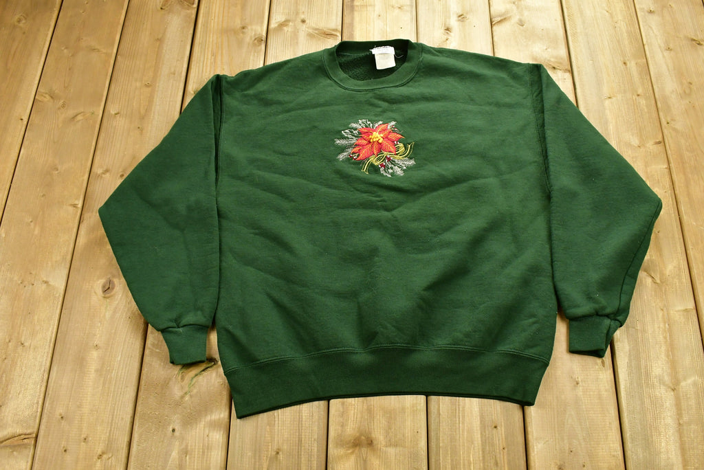 Vintage 1990s Flower Embroidered Graphic Crewneck Sweatshirt