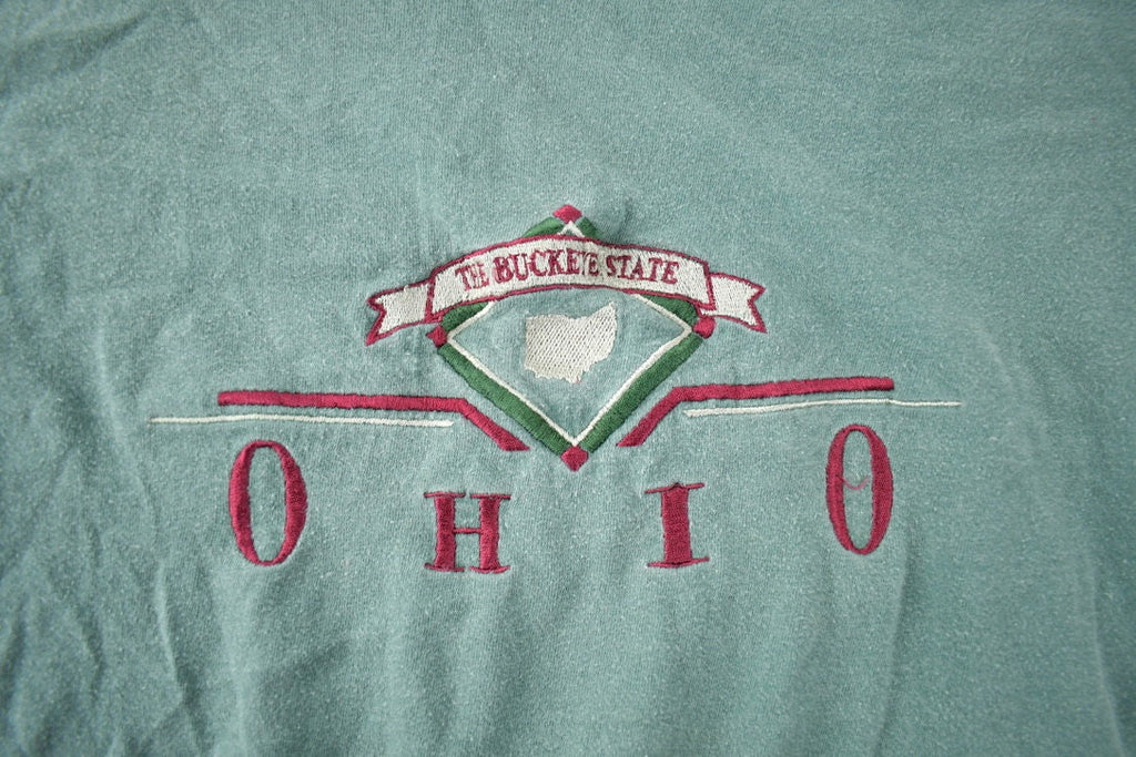 Vintage 1990s The Buckeye State Ohio Embroidered Souvenir Travel T Shirt Made In USA Size XL