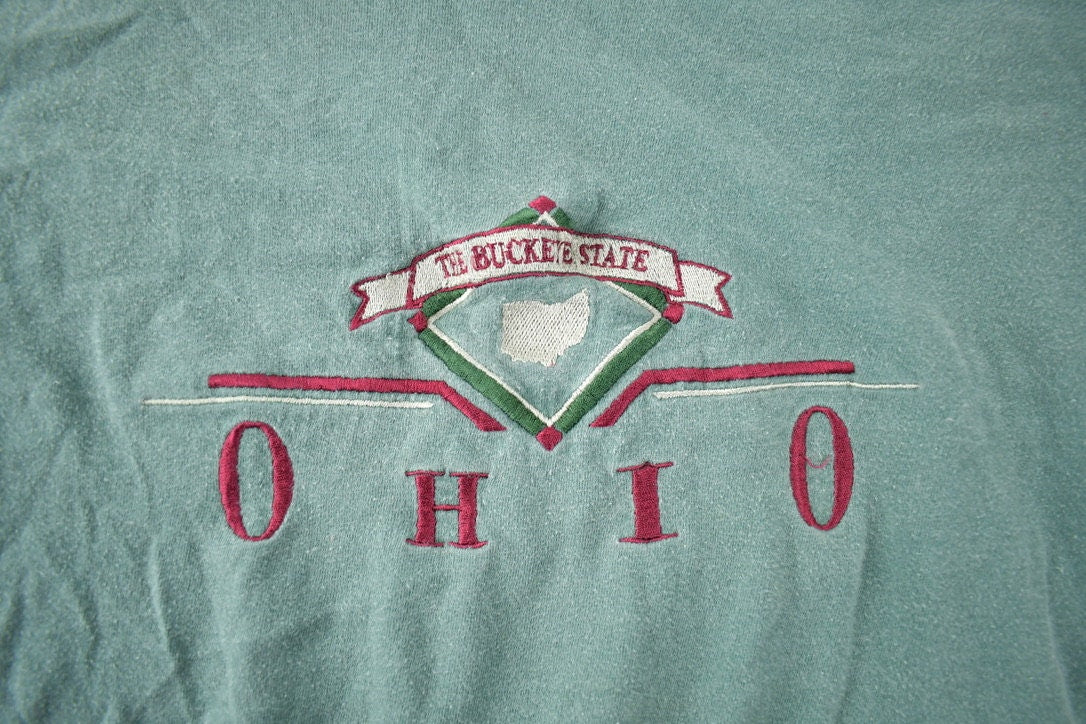 Vintage 1990s The Buckeye State Ohio Embroidered Souvenir Travel T Shirt Made In USA Size XL