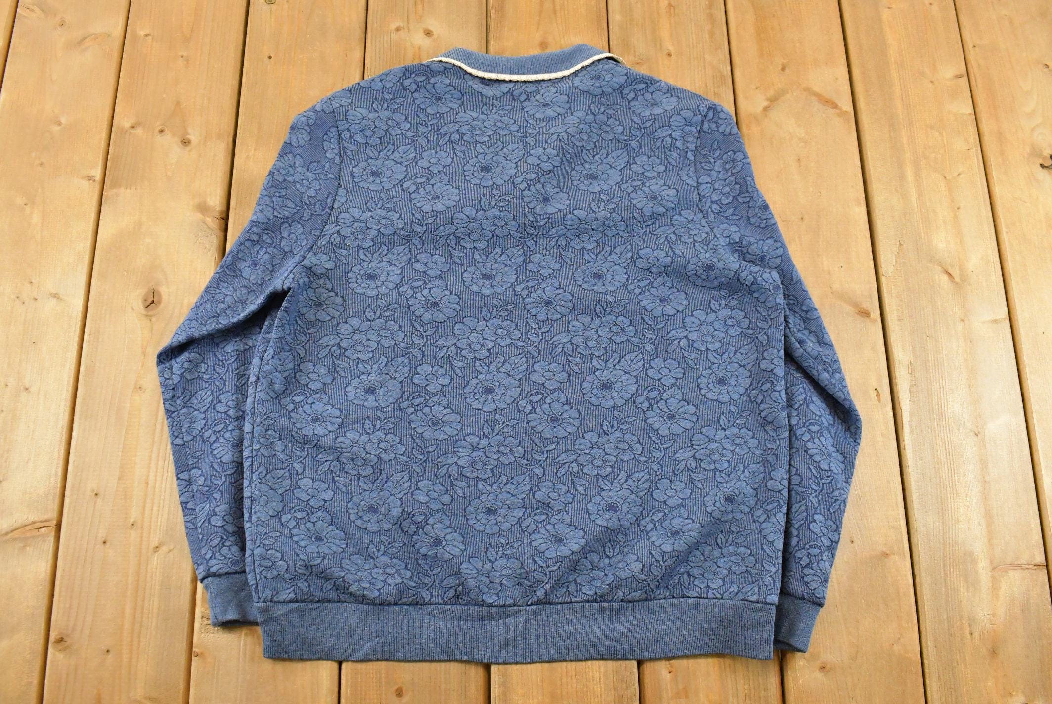 Vintage 1990s Cape Cod Floral Collared Sweatshirt Sun Faded Men's Medium