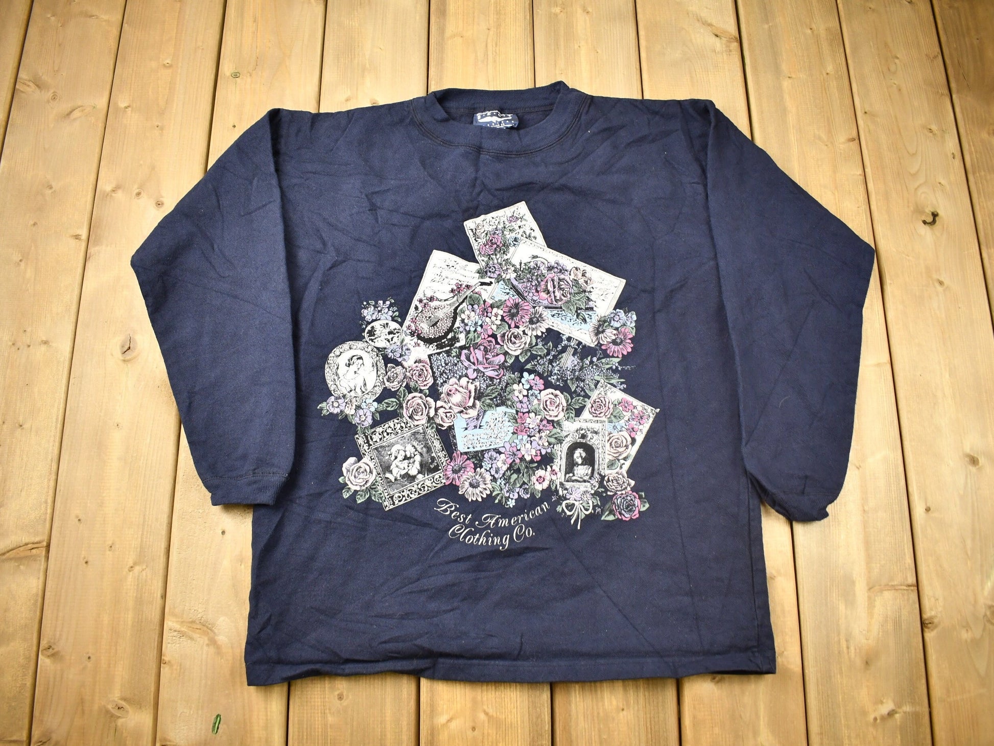 Vintage 1990s Best American Clothing Co Cute Floral Crewneck / 90s Crewneck / Grandma Sweater / American Streetwear / Made In USA
