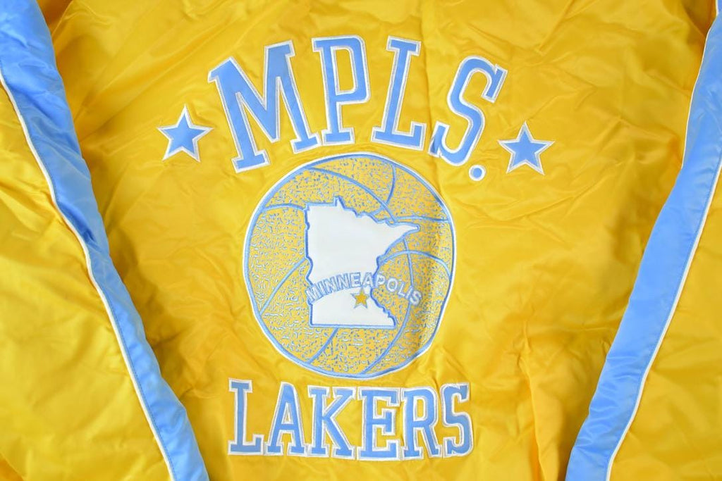 Vintage 1990s Deadstock NBA Hardwood Classics MPLS Minneapolis Lakers Satin Button Up Windbreaker Basketball Jacket