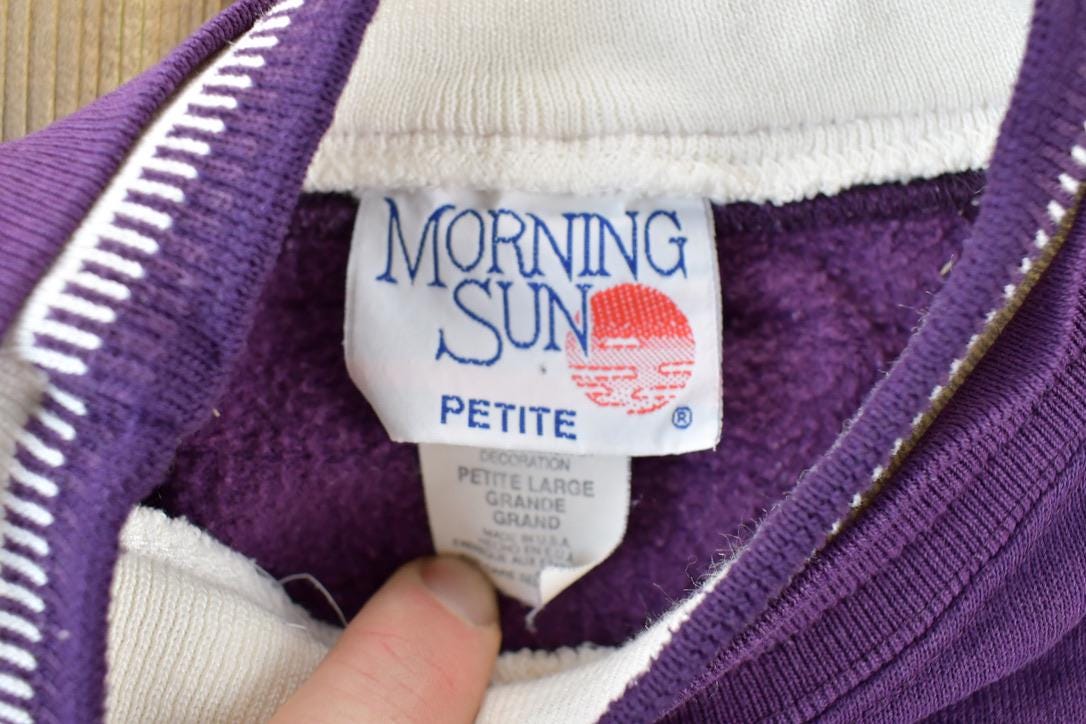 Vintage 1990s Morning Sun Petite Cute Floral Double Collar Crew Neck Sweater