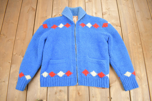 Vintage 1950s Hand-Knit Cowichan Sweater / Wool / True Vintage / Outdoorsman / Heavy Weight / Size S / Lightning Zipper