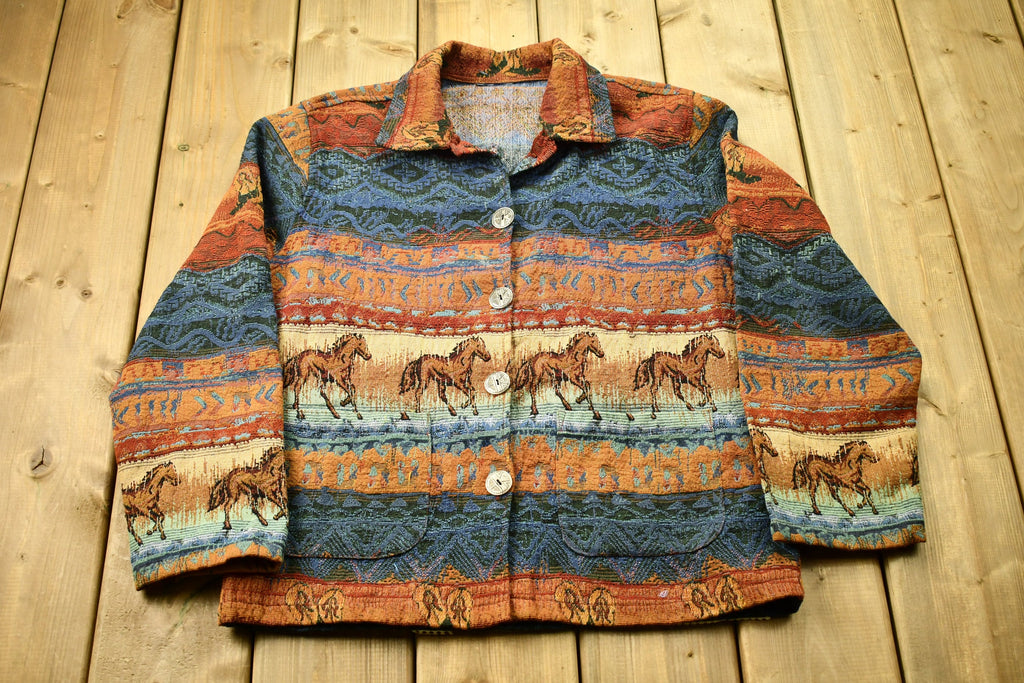 Vintage 1990s Horse All Over Print Button Up Jacket