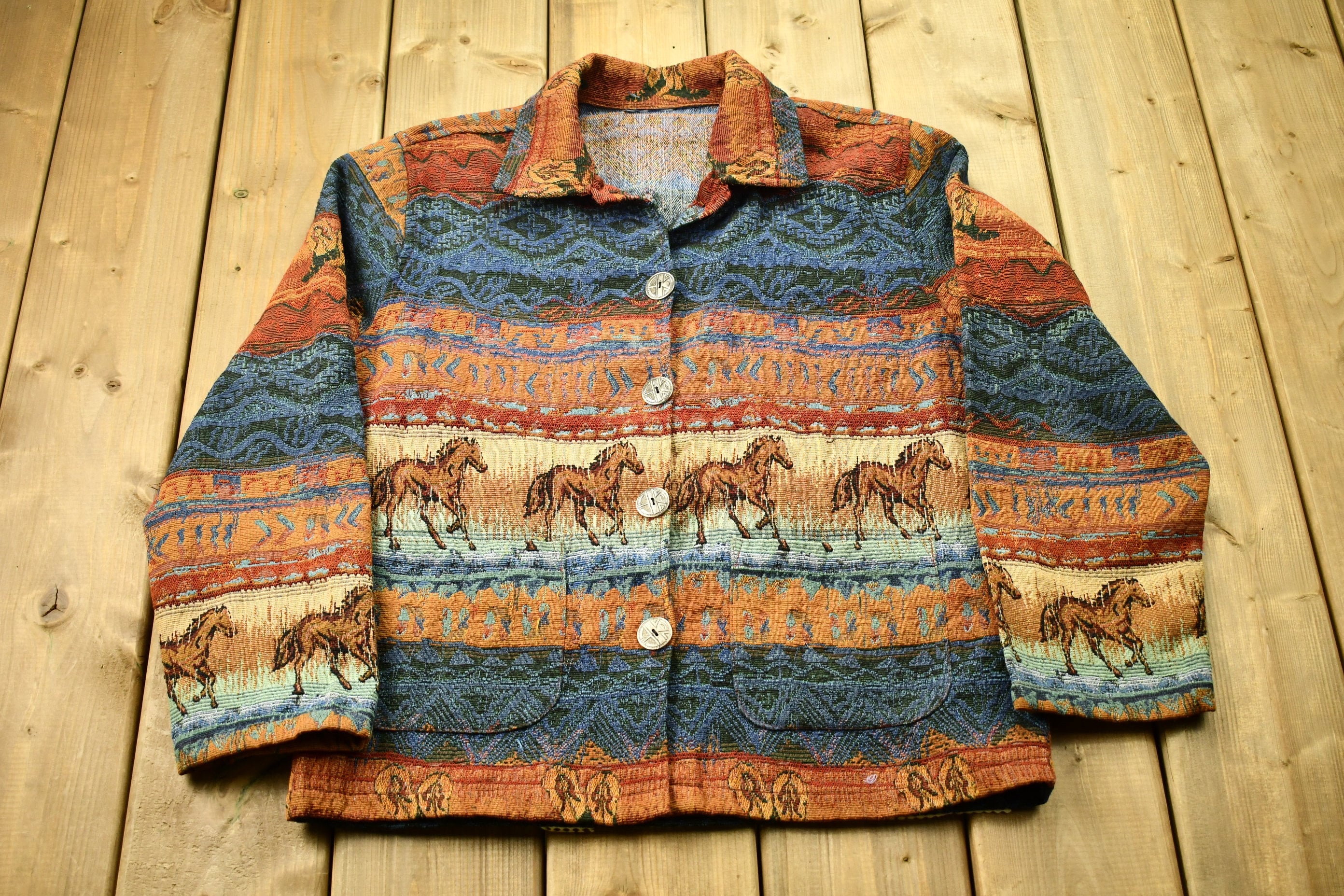 Vintage 1990s Horse All Over Print Button Up Jacket