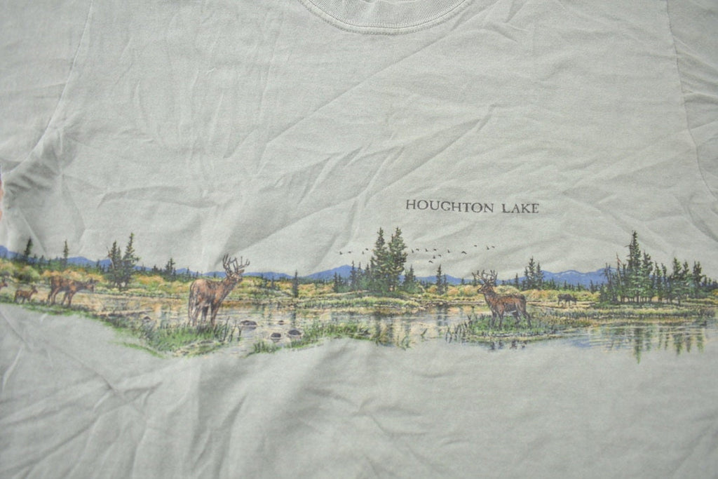 Vintage 1990s Houghton Lake Moose Nature Souvenir T Shirt