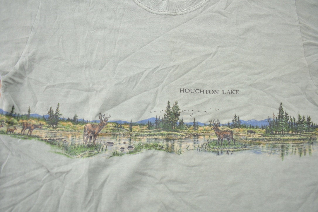 Vintage 1990s Houghton Lake Moose Nature Souvenir T Shirt