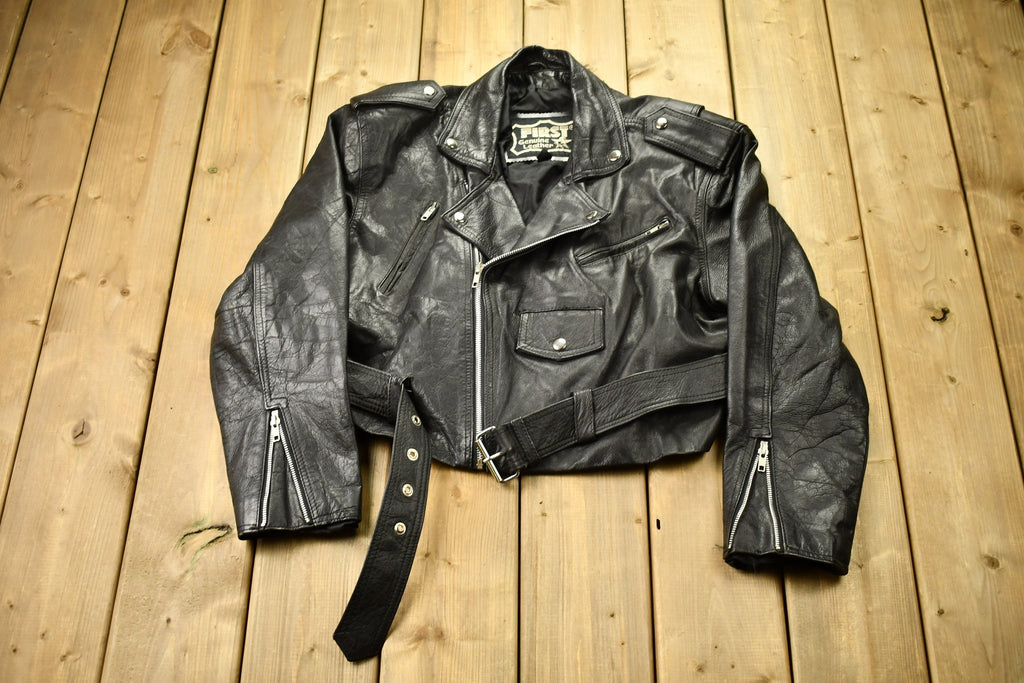 Vintage 1990s First Genuine Leather Biker Jacket