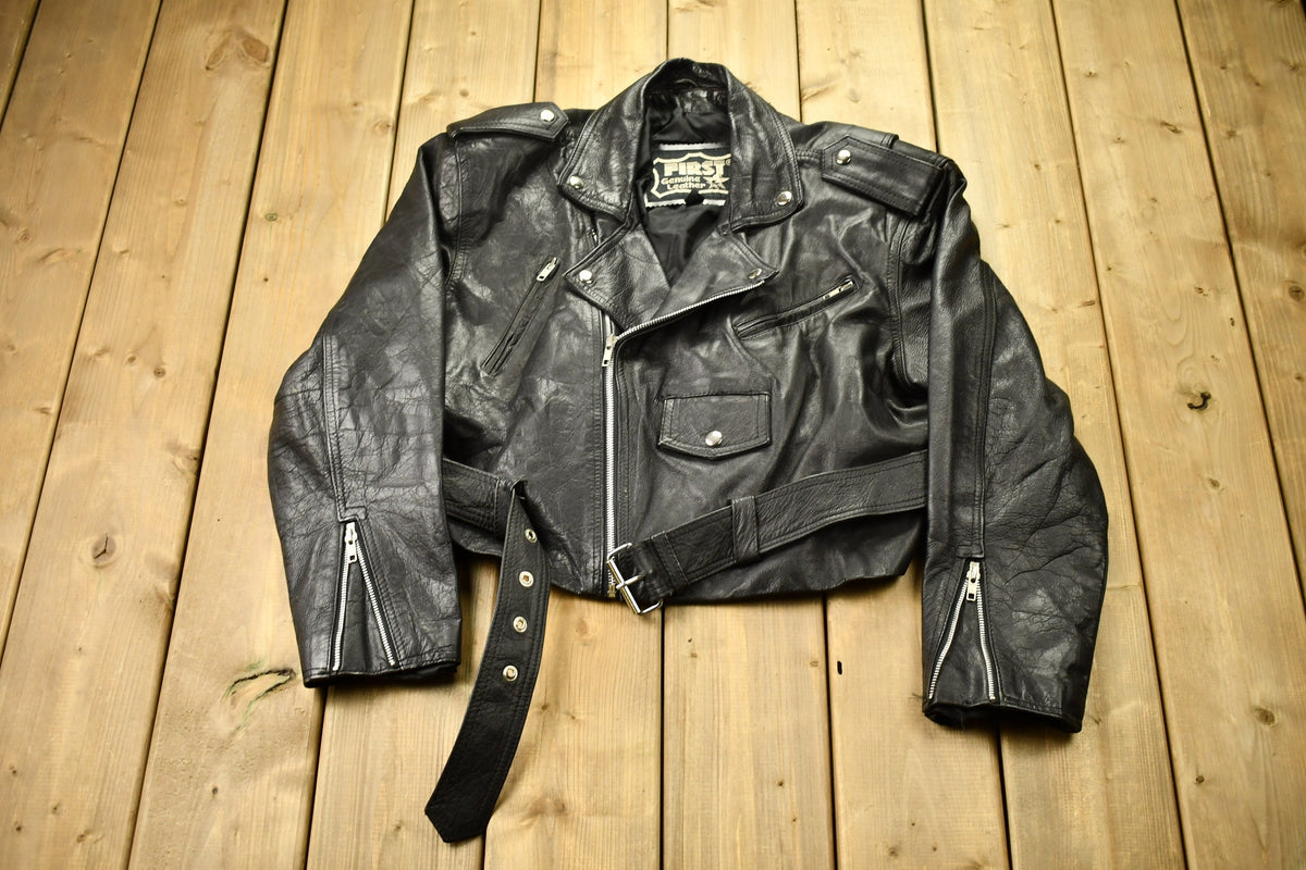 Vintage 1990s First Genuine Leather Biker Jacket