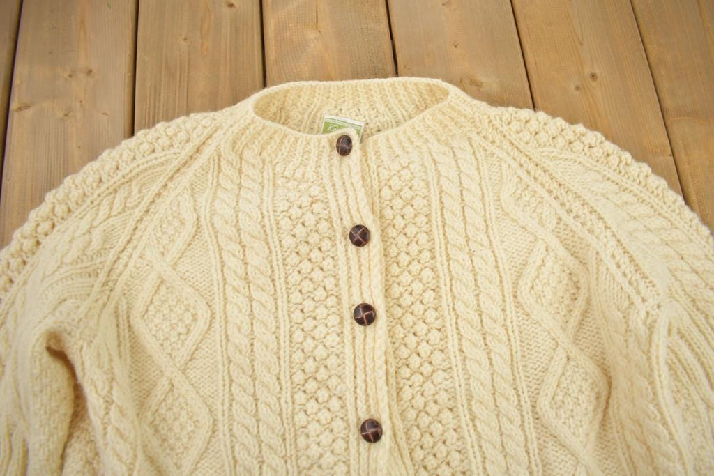 Vintage 1980s Kennedy Of Ardara 100% Wool Cable Knit Cardigan Sweater