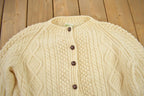 Vintage 1980s Kennedy Of Ardara 100% Wool Cable Knit Cardigan Sweater