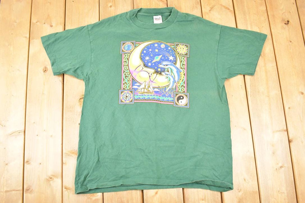 Vintage 1990s Dreaming Moon Dolphin Yin Yang Souvenir T-Shirt Men's L