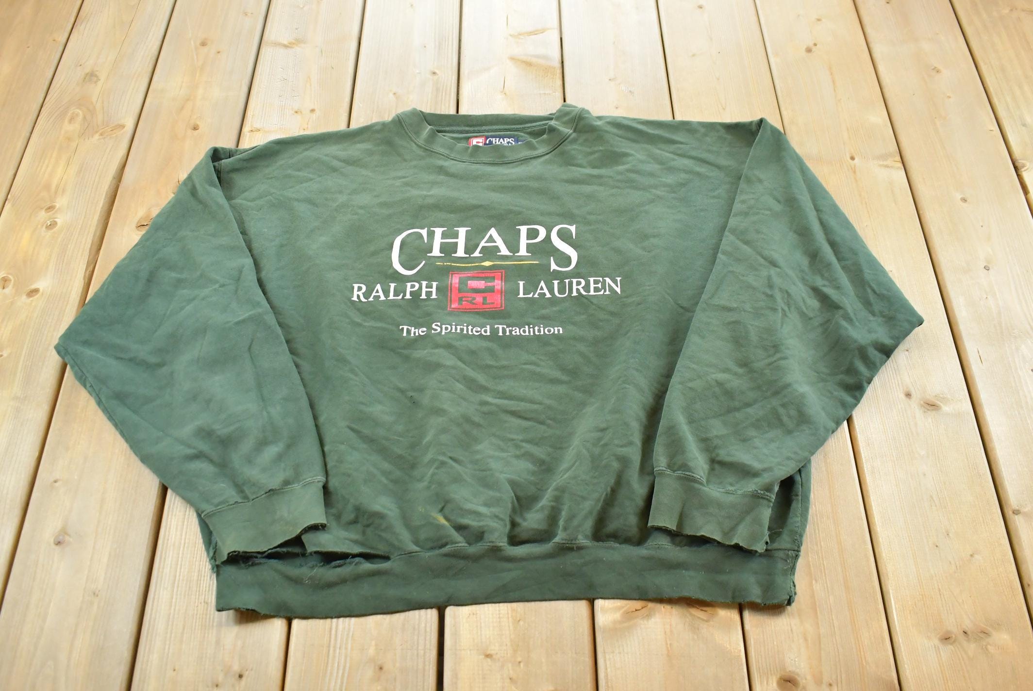 Vintage 1990s Chaps Ralph Lauren Distressed Crewneck Sweatshirt Men's XL