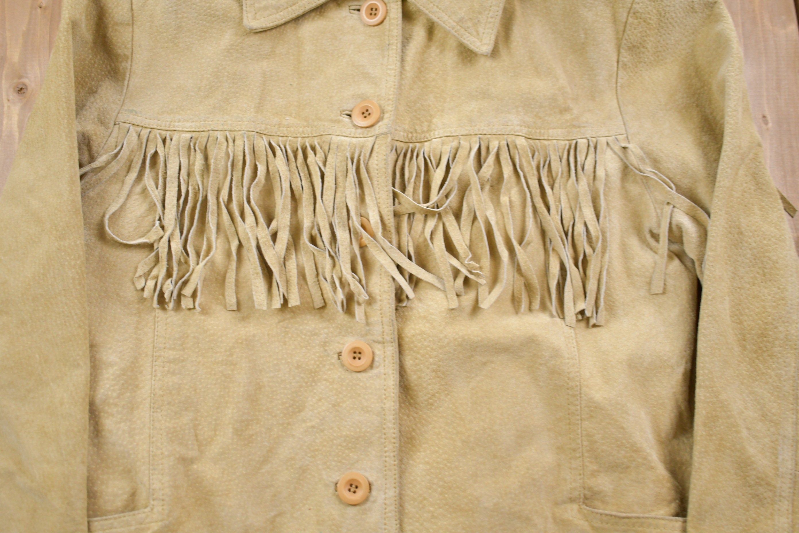 Vintage 1980s Suede Leather Fringe Jacket