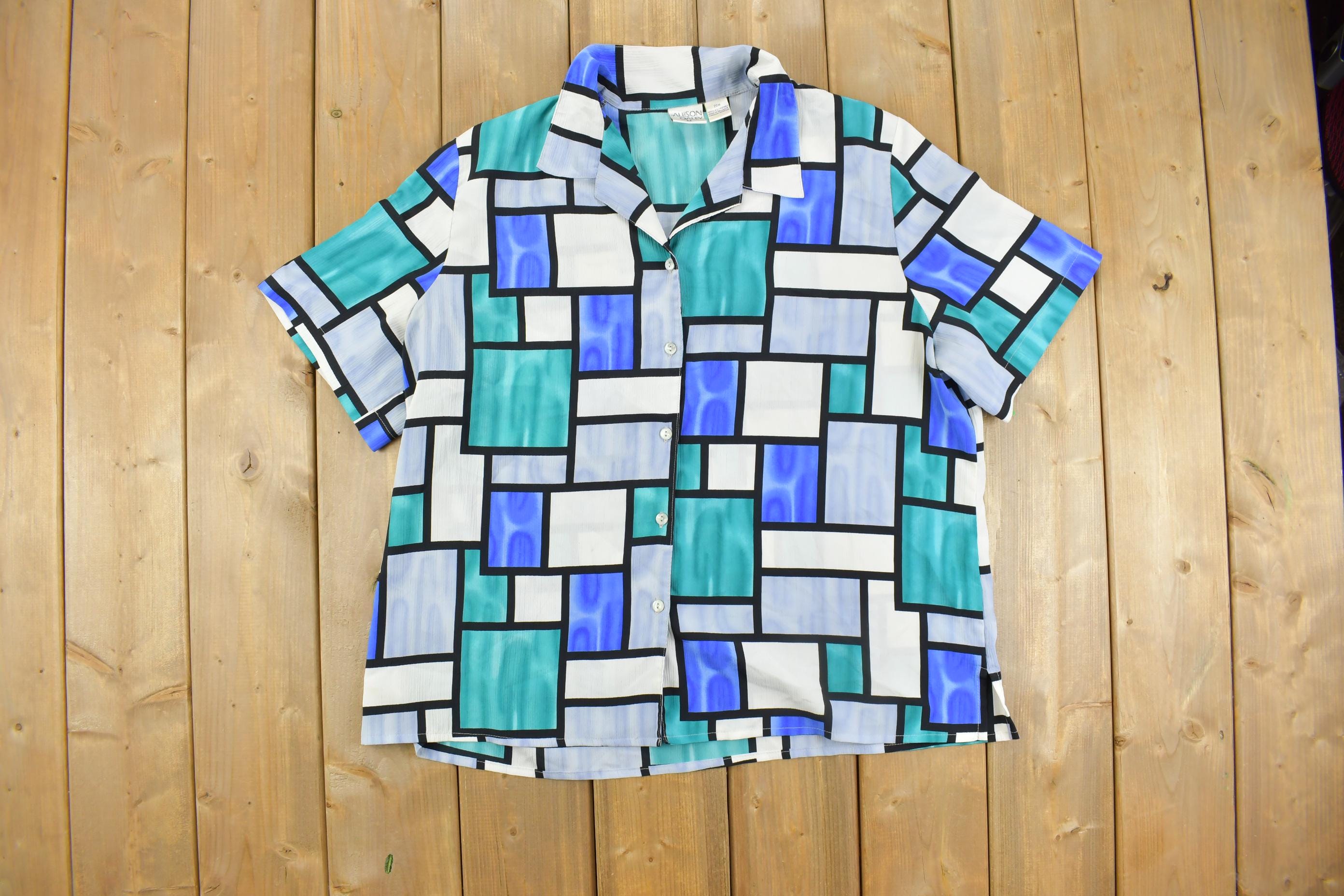 Vintage 1990s Allison Daley Women's Geometric Button Up Shirt