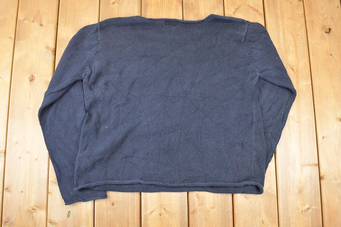 Vintage 1990s Nautica Jeans Company Screen Print Knit Crewneck Sweater Women's L / 90s Knitted Sweatshirt / Vintage Preppy Knits