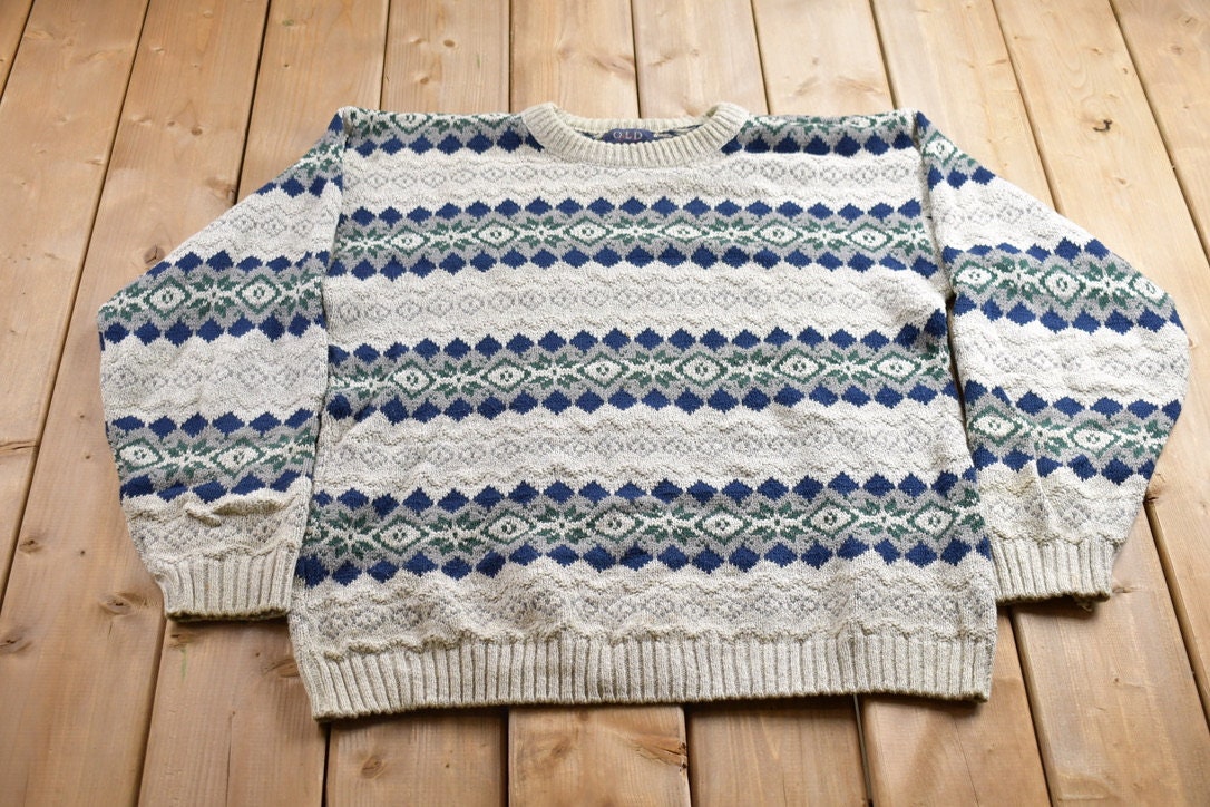 Vintage 1990s Abstract Pattern Knitted Crewneck Sweater / Vintage 90s Crewneck / All Over Pattern / 90s Knit / Sweatshirt / Abstract Pattern