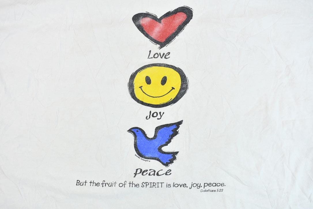 Vintage 1990s Galatians 5:22 Love Joy Peace Bible Quote Graphic T-Shirt
