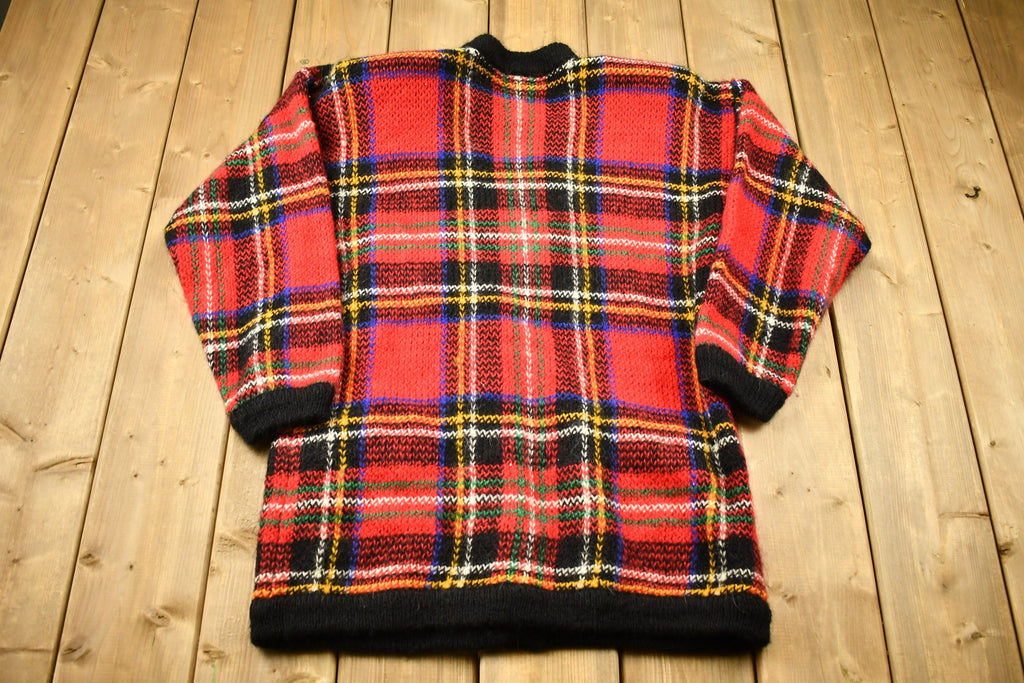 Vintage 1990s Marisa Christina Plaid Mohair Knitted Cardigan Sweater