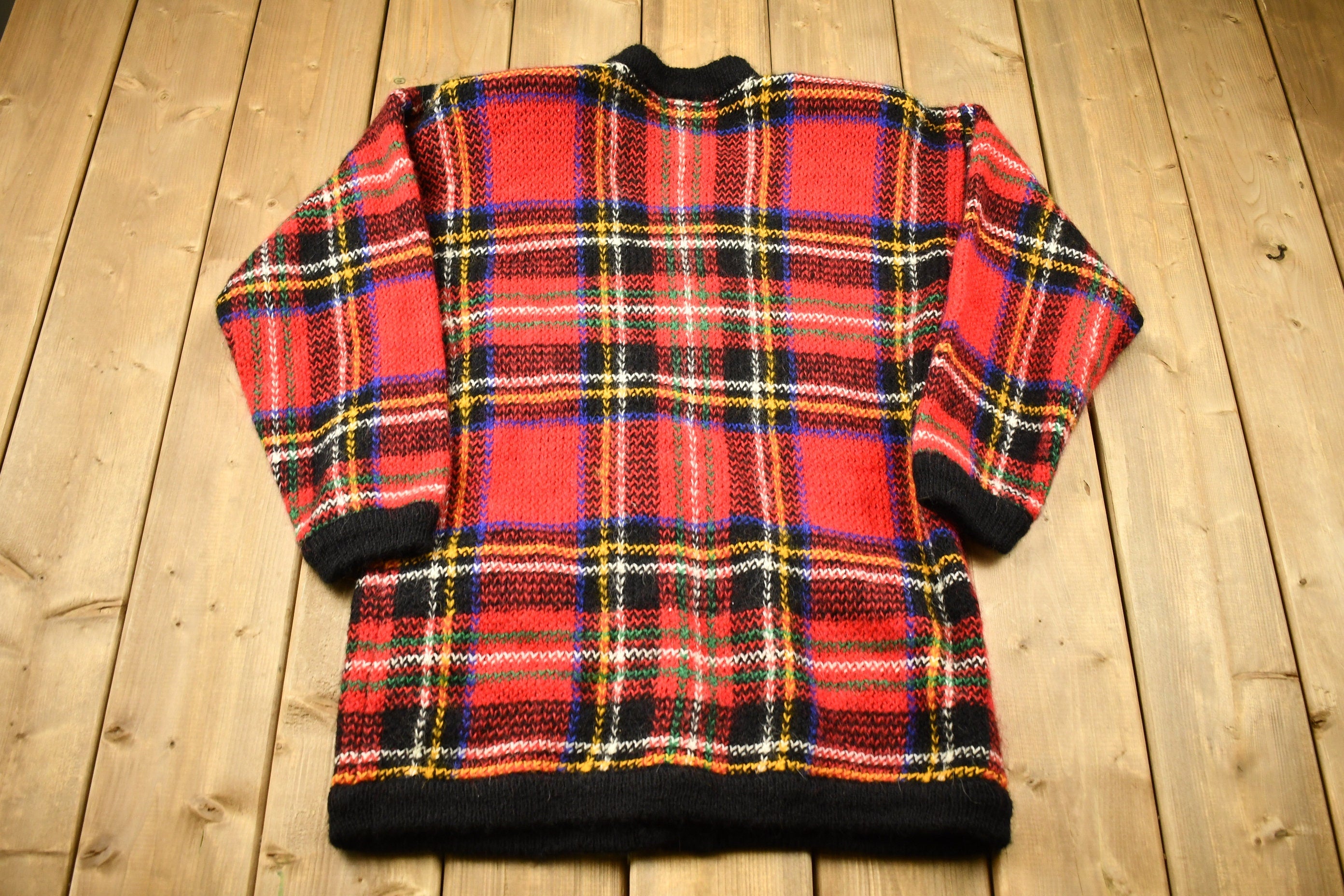 Vintage 1990s Marisa Christina Plaid Mohair Knitted Cardigan Sweater