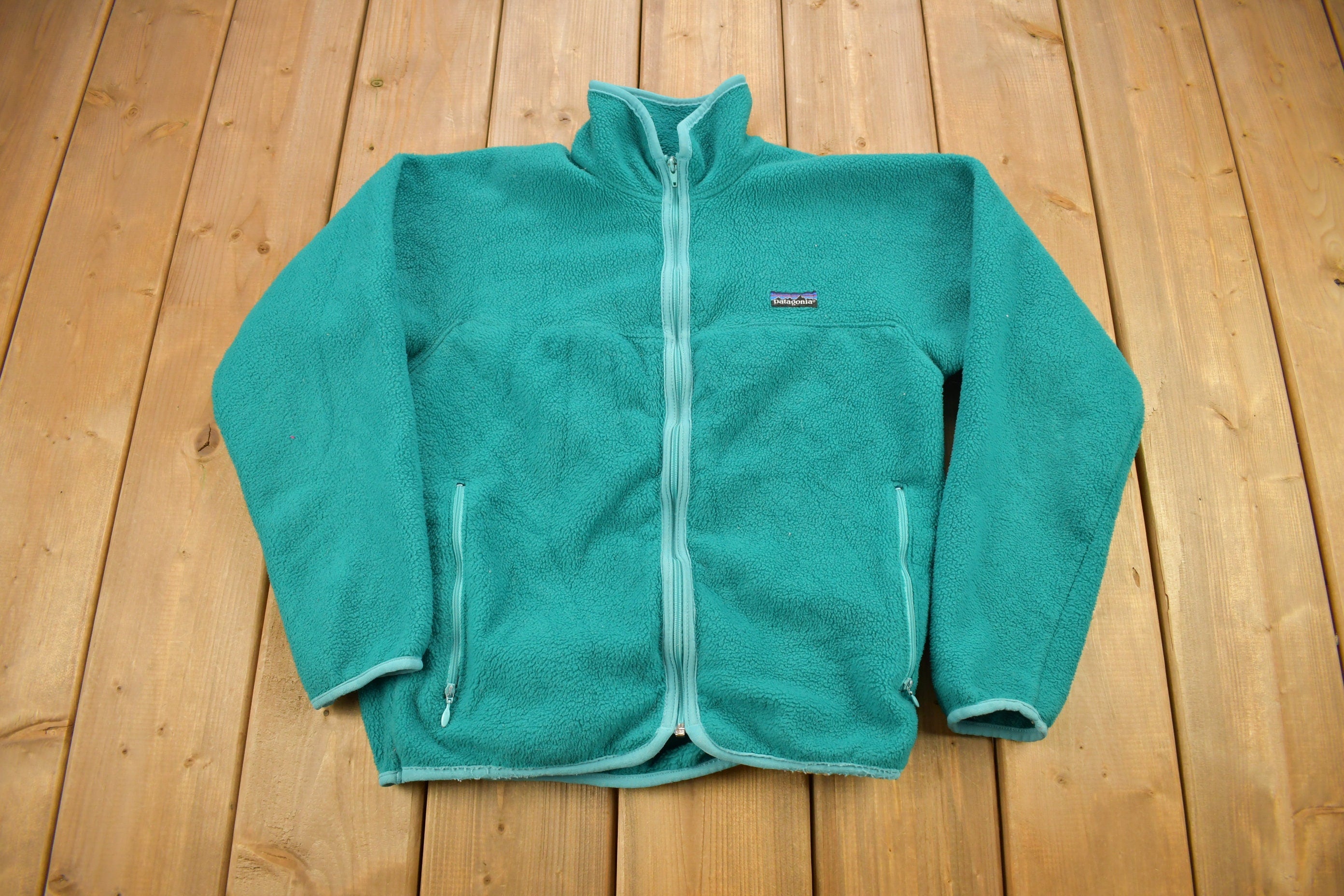 Vintage 1990s Patagonia Full Zip Turquoise Fleece Sweater