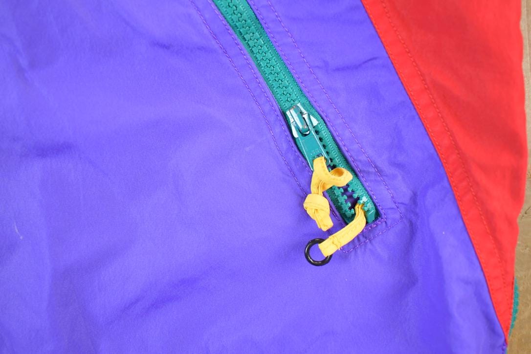 Vintage 1990s Sierra Designs Colour Block Hooded Windbreaker Quarter Zip Spring Jacket