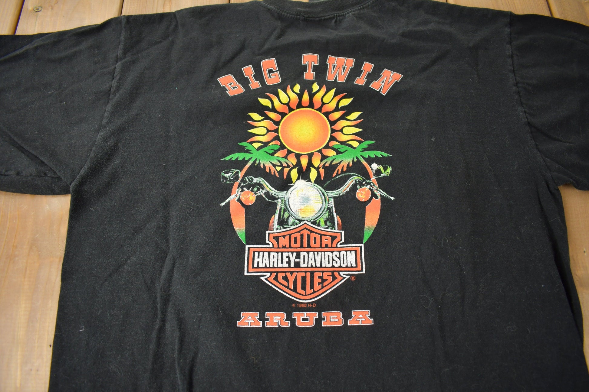 Vintage 1998 Caribbean Harley Davidson Big Twin Aruba Graphic T-Shirt Size M