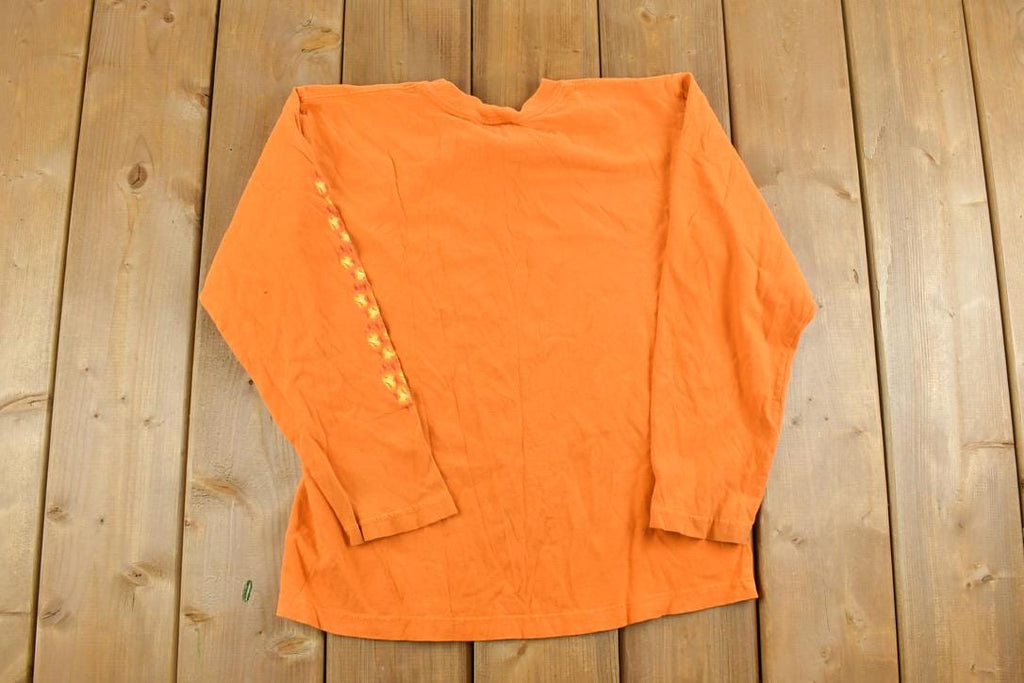 Vintage 1990s Shok Value Skateboarding Fire Head Graphic Long Sleeve T-Shirt