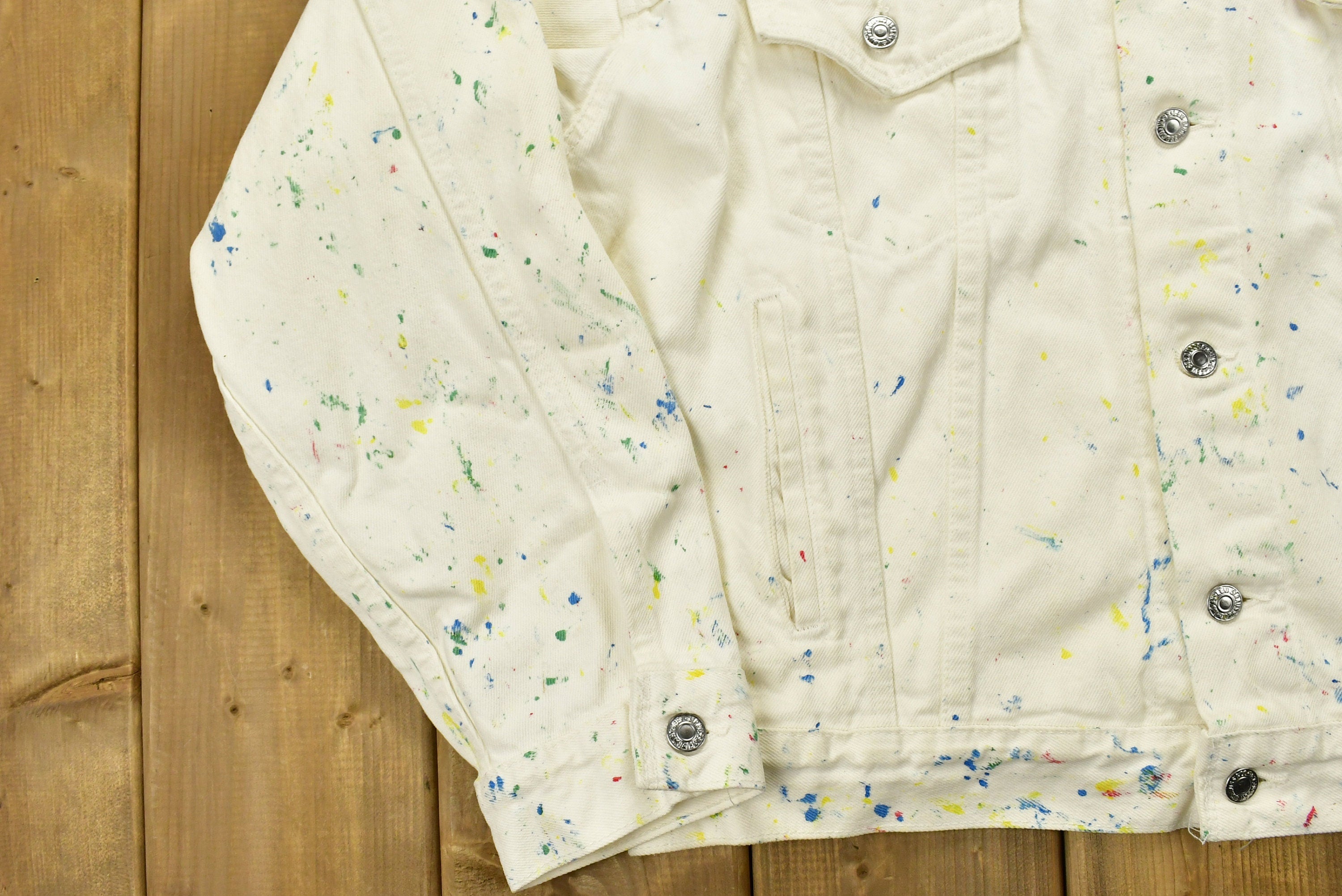 Vintage 1990s Levi's Confetti Painted Denim Jean Jacket