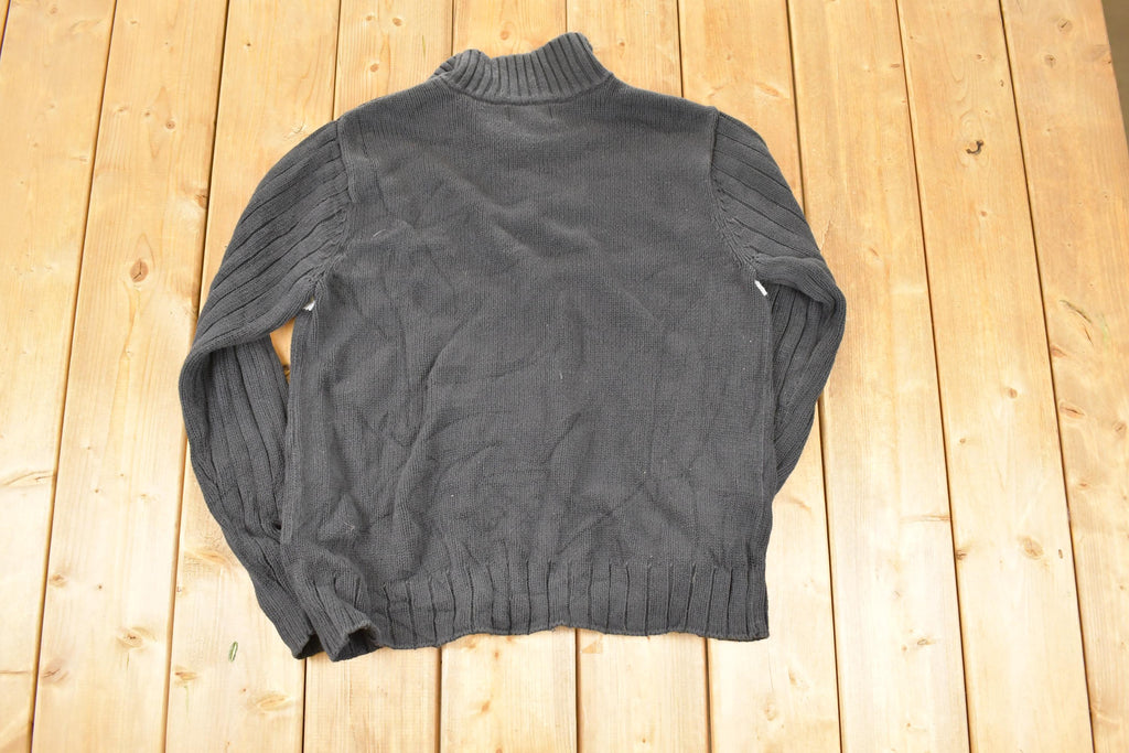 Vintage 1990s Polo Jeans Company Quarter Zip Cable Knit Collared Sweater Men's M