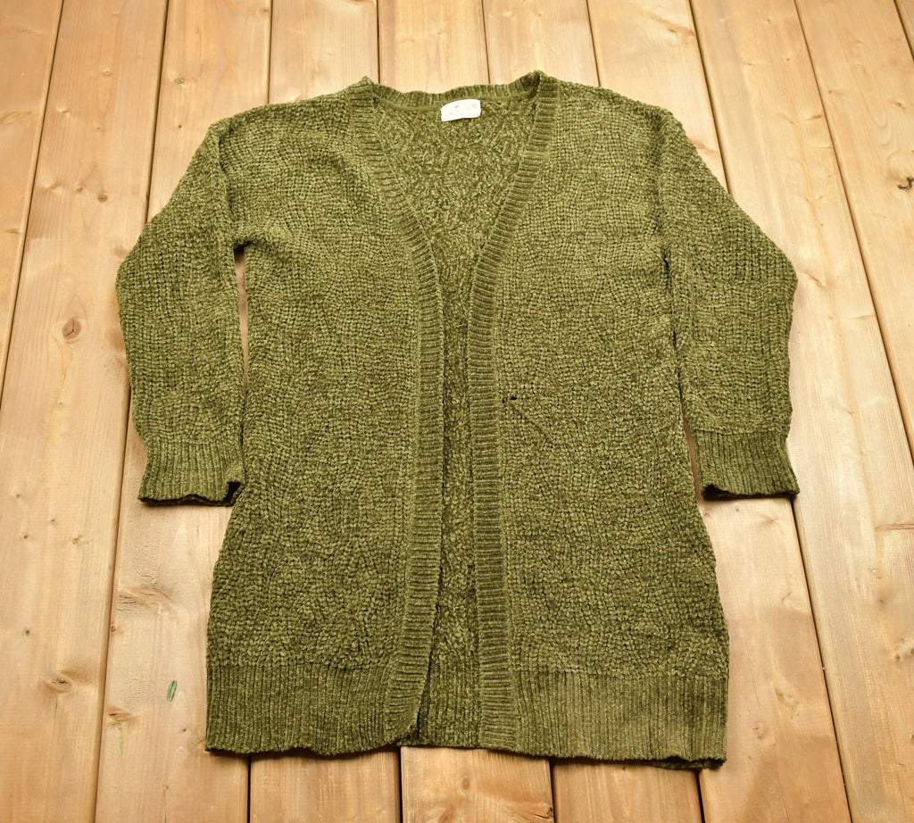 Vintage 1990s Poof Apparel Knitted Green Cardigan Sweater