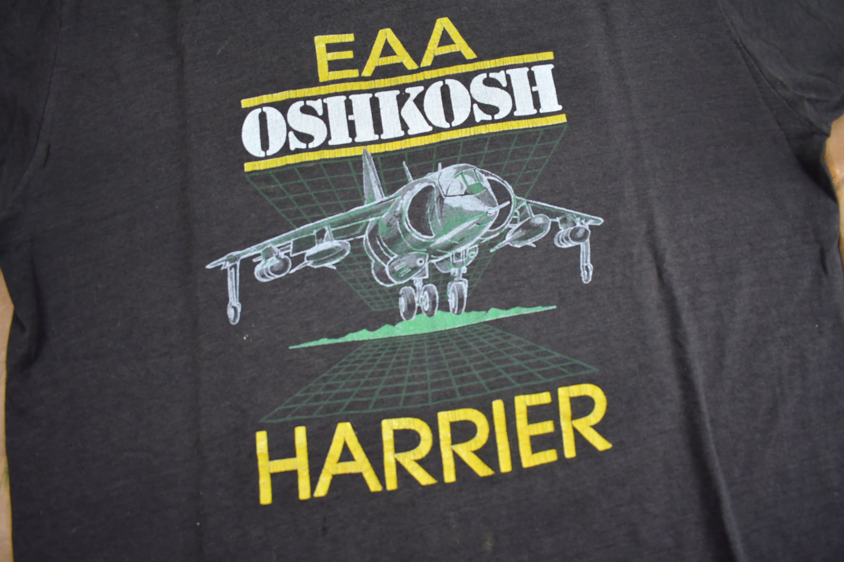 Vintage 1980s EAA Oshkosh Harrier Jet Graphic T Shirt
