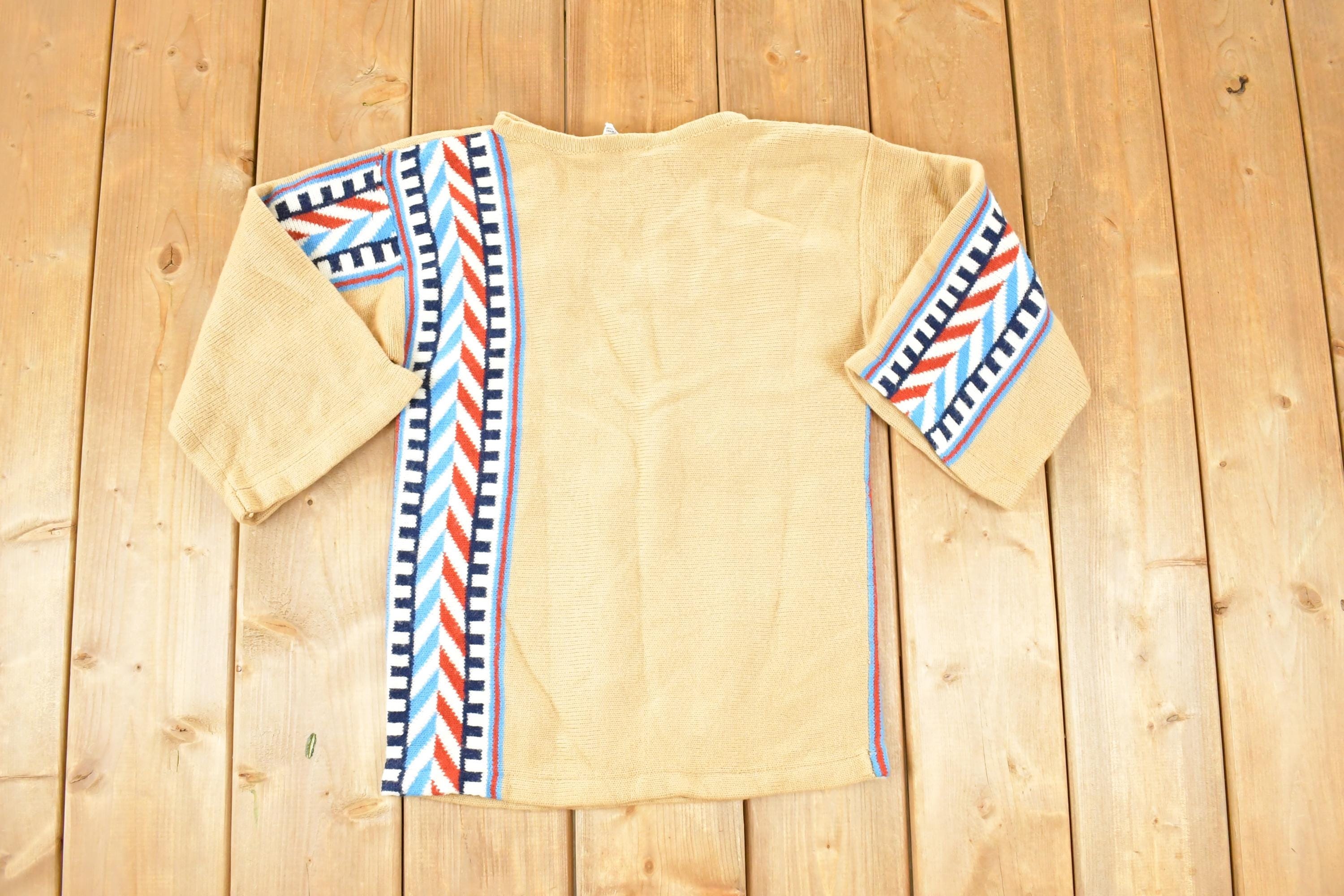 Vintage 1970s CariKnits Toggle Button Aztec Crewneck Sweater Women's S